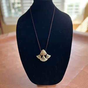 Lladro Gold-Tone Ginkgo Leaf Pendant Necklace on Brown Cord